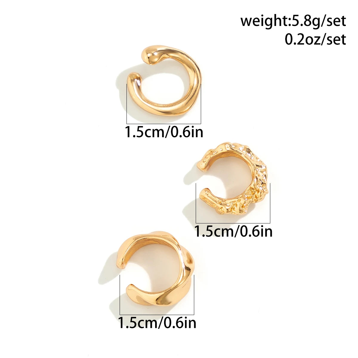 3Pcs/set Metal Chunky No Piercing Clip Earrings Geometric Ear Cuff Earrings for Women Ladies Party Girls Y2K Jewelry 2024 Trendy