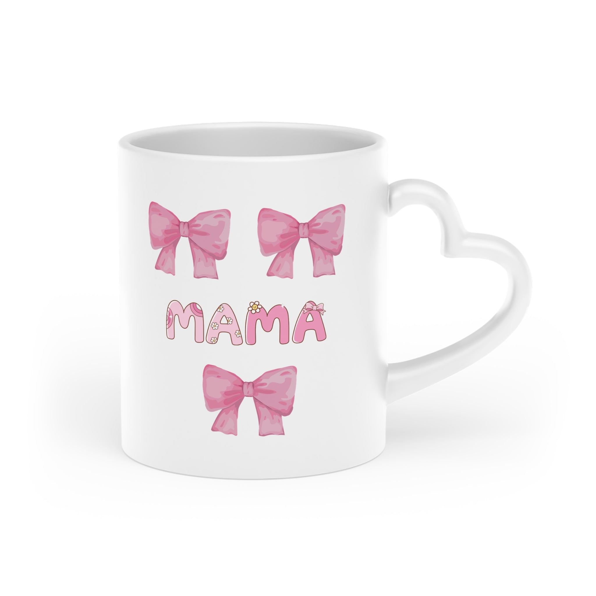 Mama Heart Mug — Pink Bow Ceramic Coffee Cup (Mother’s Day Gift)